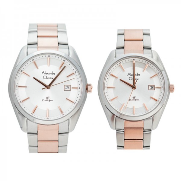 Alexandre Christie AC 8648 Silver Rosegold white Couple